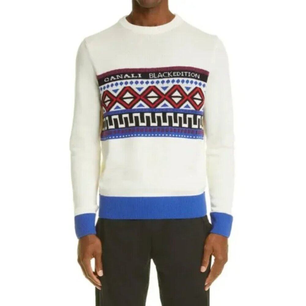 New 535$ Canali Black Edition Logo Crew Sweater Men's Size 58
